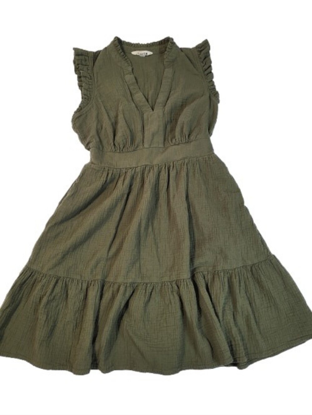 Boden Wren Double Cloth Dress Olive Green Sleeveless Ruffle Cotton Women's 8